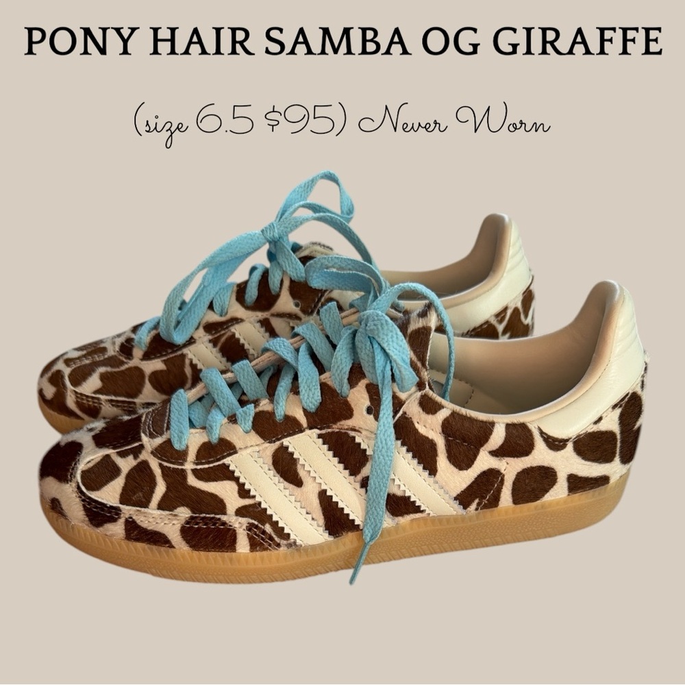 adidas Pony Hair Samba OG Sneakers - Brown/Cream with Blue Laces